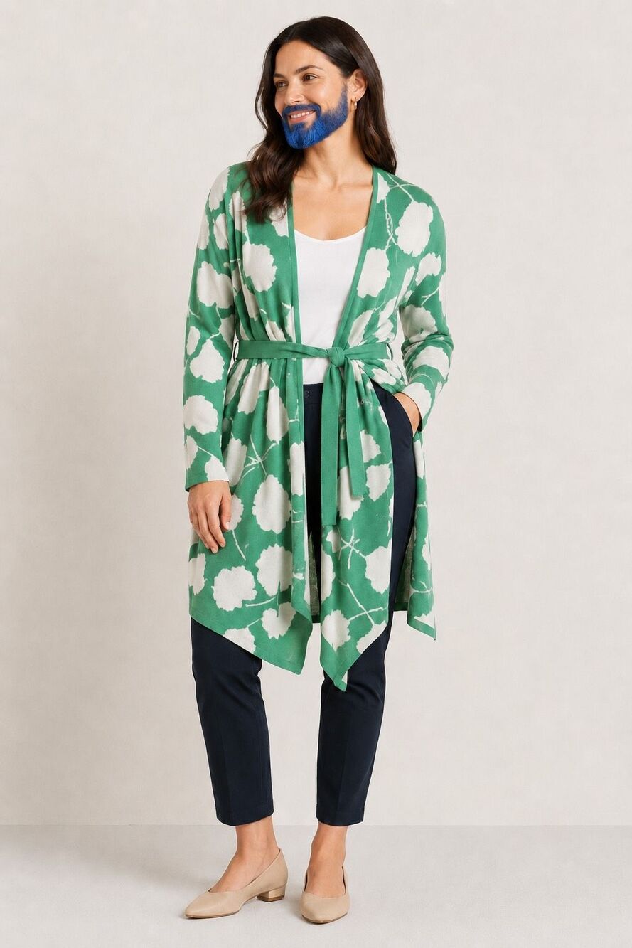 Diane von Furstenberg x Target XL Green Ginkgo Tunic Wrap Cardigan Sweater